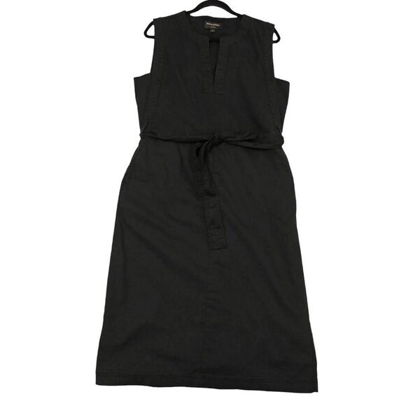Banana Republic Linen Cotton Blend Black Sheath Midi Dress V-neck Sleeveless L - Picture 3 of 9